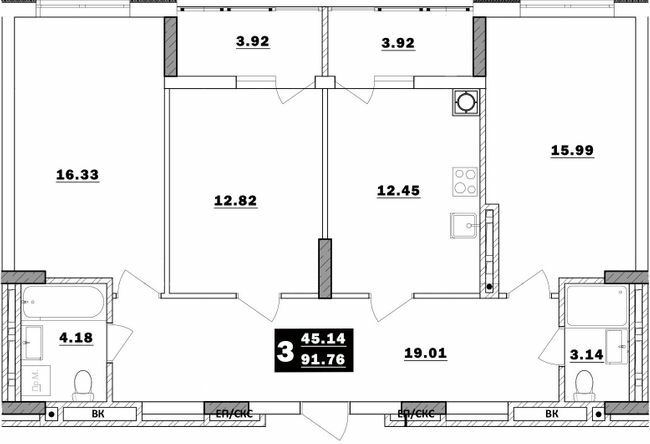 3-комнатная 91.76 м² в ЖК Обуховский ключ от застройщика, г. Обухов