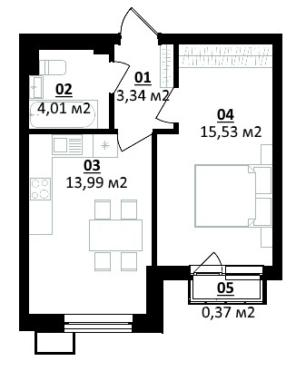 1-кімнатна 37.24 м² в ЖК Білий Шоколад.Center від 11 250 грн/м², с. Білогородка