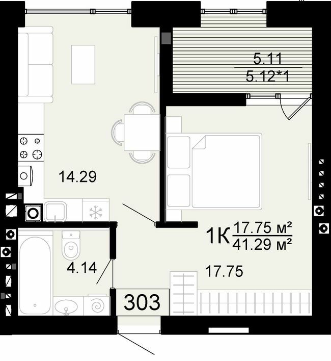 1-кімнатна 41.29 м² в ЖК City Lake від 22 500 грн/м², с. Шевченкове