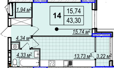 1-кімнатна 43.3 м² в ЖК Park Plaza від 29 900 грн/м², смт Чабани