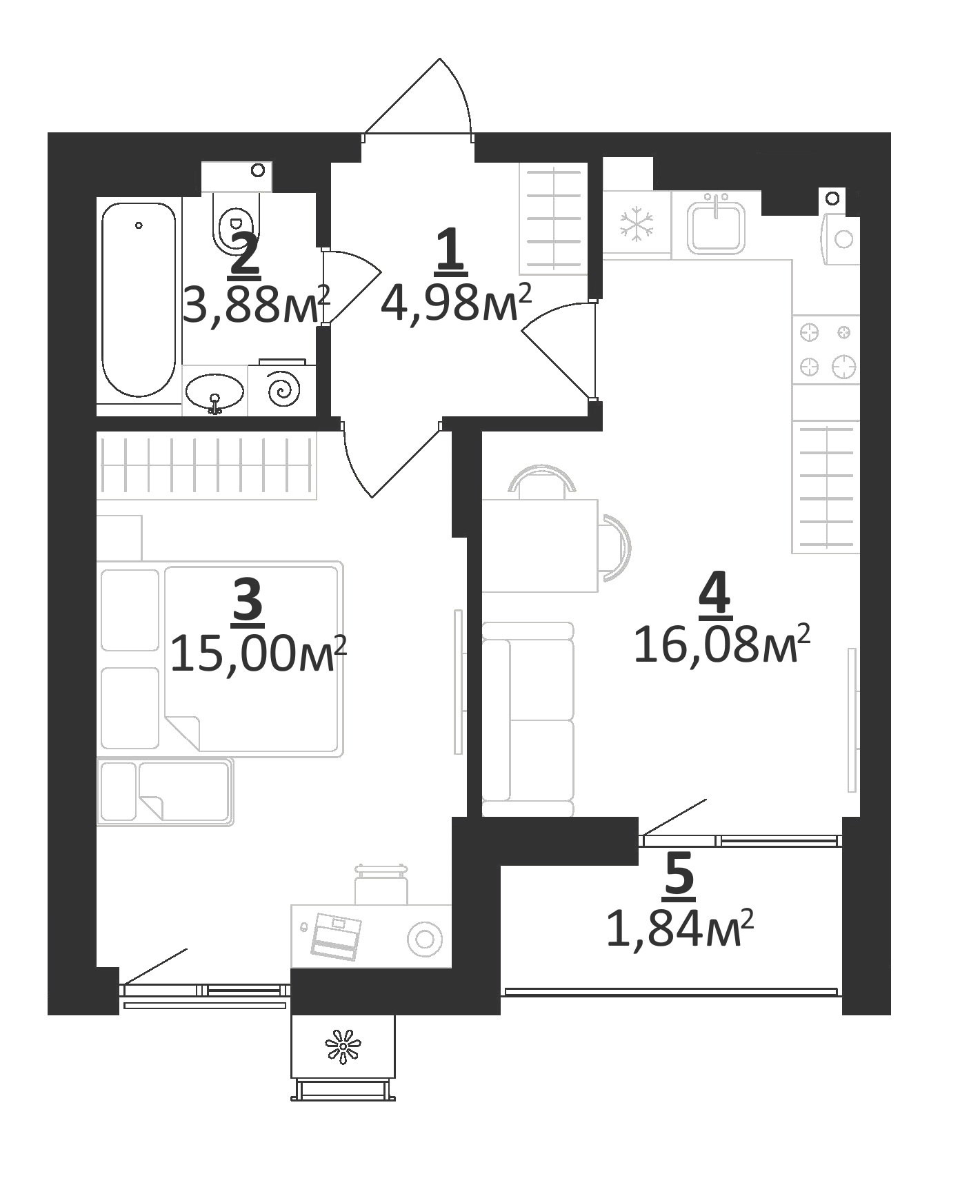 1-комнатная 41.78 м² в ЖК Residence от 15 500 грн/м², г. Мироновка