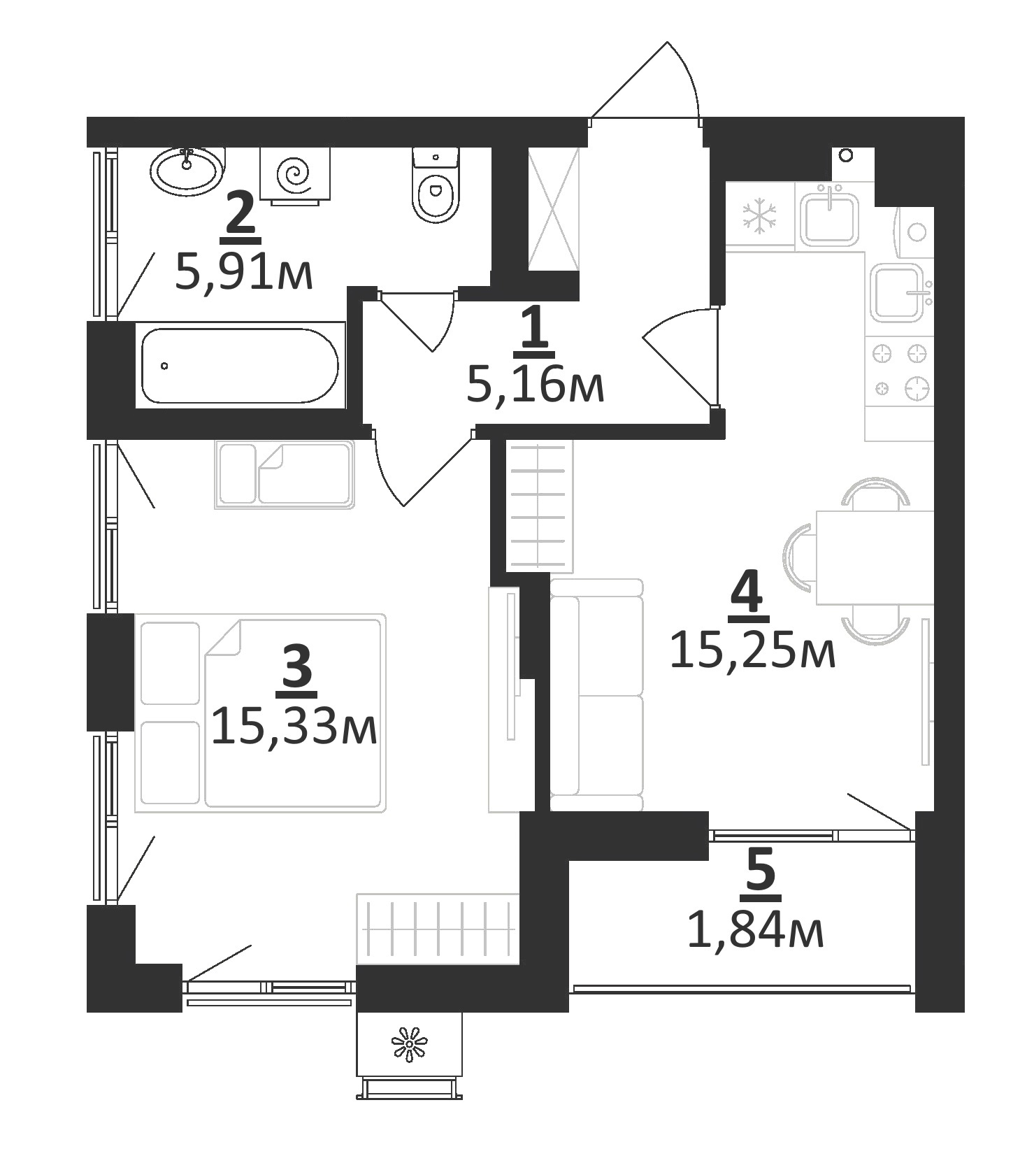 1-комнатная 43.49 м² в ЖК Residence от 13 800 грн/м², г. Мироновка
