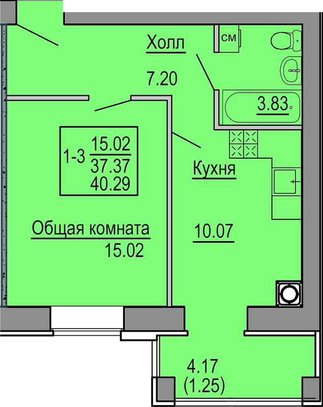 1-комнатная 40.29 м² в ЖК Софиевская сфера от 18 000 грн/м², с. Софиевская Борщаговка