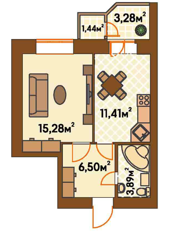 1-комнатная 40.77 м² в ЖК Янтарный от застройщика, г. Ирпень