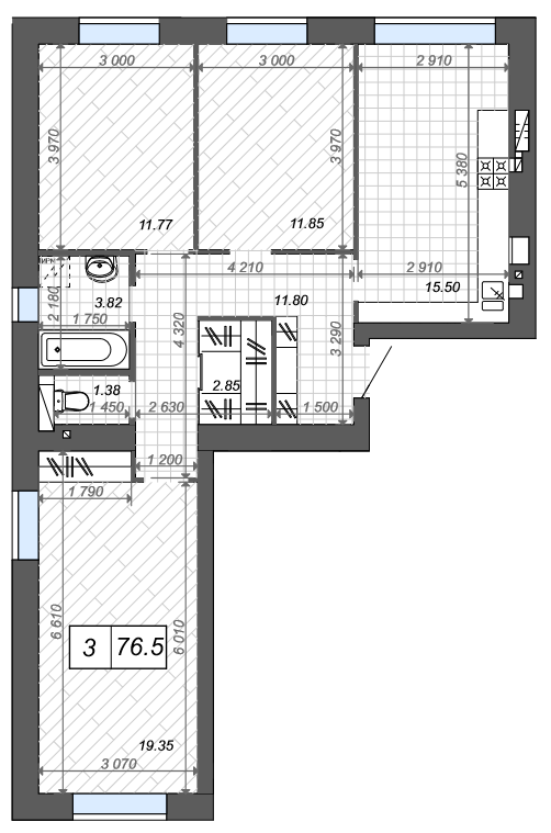 3-кімнатна 76.5 м² в ЖК Нові Метри Center від 19 500 грн/м², м. Ірпінь