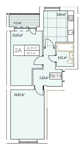 2-комнатная 56.5 м² в ЖК Гранд Виллас от застройщика, пгт Ворзель