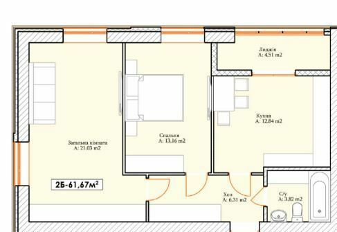 2-комнатная 61.67 м² в ЖК Brighton Residence от 23 050 грн/м², г. Ирпень