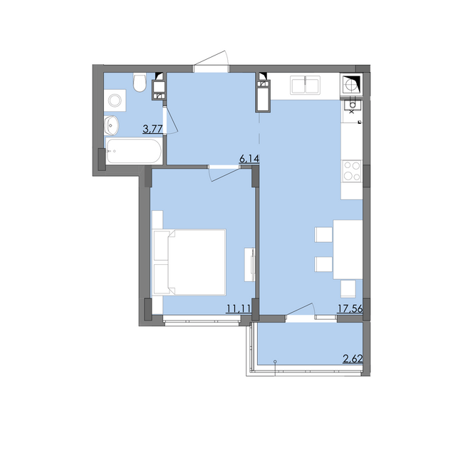 1-комнатная 41.2 м² в ЖК Стожары от застройщика, с. Софиевская Борщаговка