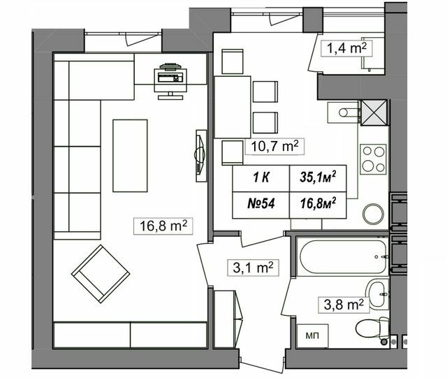 1-комнатная 35.1 м² в ЖК Гудвил от 24 250 грн/м², с. Хотов