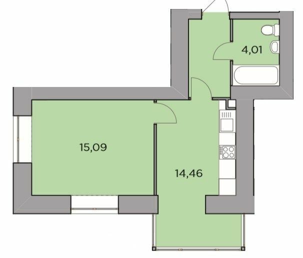 1-кімнатна 37.8 м² в ЖК Рідний від 20 000 грн/м², с. Гатне