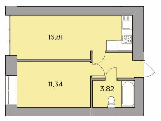 1-кімнатна 35.45 м² в ЖК Рідний від 20 000 грн/м², с. Гатне