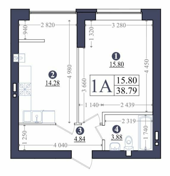 1-комнатная 38.79 м² в ЖК Эмоция от застройщика, с. Хотов