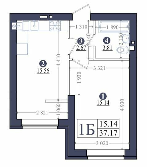 1-комнатная 37.17 м² в ЖК Эмоция от застройщика, с. Хотов