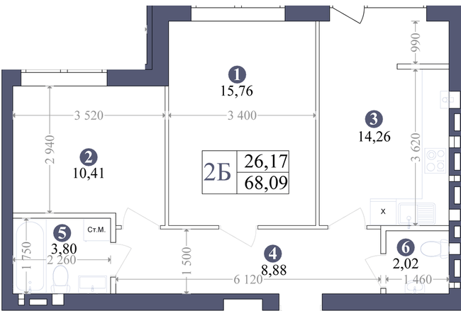 2-кімнатна 68.09 м² в ЖК Емоція від 16 500 грн/м², с. Хотів