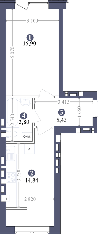 1-комнатная 39.46 м² в ЖК Эмоция от застройщика, с. Хотов