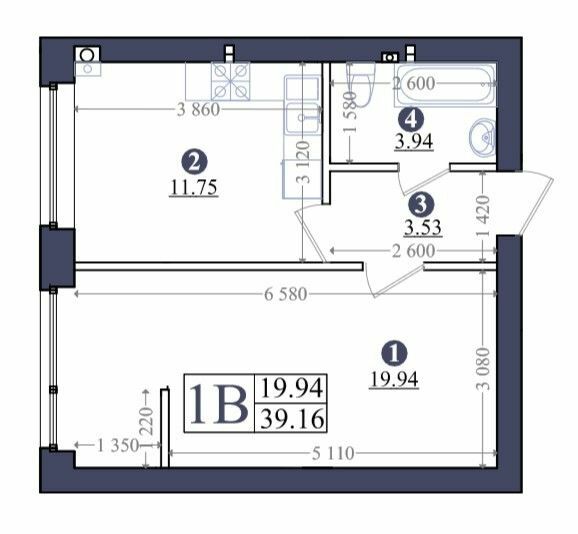 1-комнатная 39.16 м² в ЖК Эмоция от 16 500 грн/м², с. Хотов