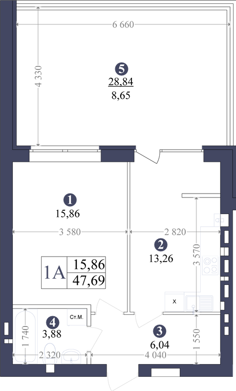 1-комнатная 47.69 м² в ЖК Эмоция от 16 500 грн/м², с. Хотов