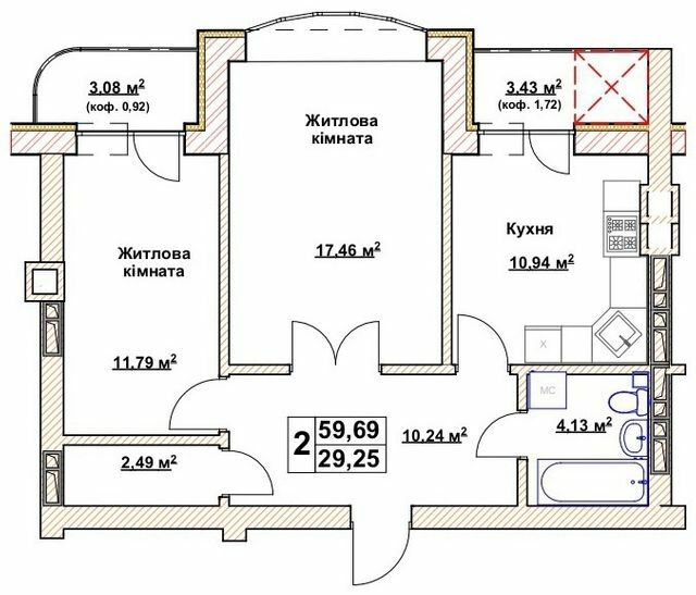 2-комнатная 59.69 м² в ЖК Гранд Парк от 14 000 грн/м², г. Бровары