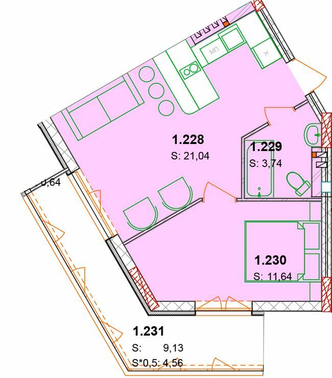1-кімнатна 45.55 м² в ЖК Сонячний квартал від 49 300 грн/м², с. Голубине