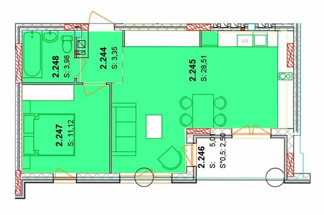 1-комнатная 51.97 м² в ЖК Сонячний квартал от 49 300 грн/м², с. Голубиное