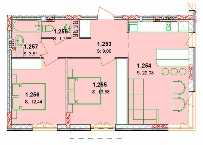 2-комнатная 62.3 м² в ЖК Сонячний квартал от 49 300 грн/м², с. Голубиное