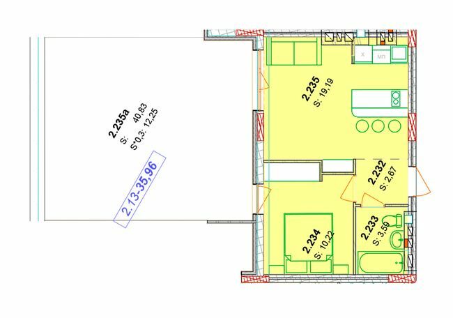 1-кімнатна 35.67 м² в ЖК Сонячний квартал від 49 300 грн/м², с. Голубине