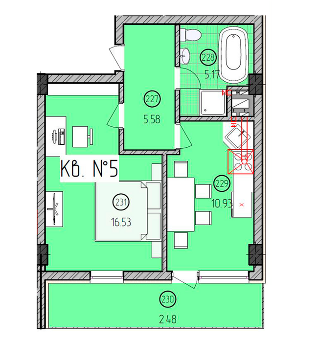 1-кімнатна 40.69 м² в ЖК Закарпатський від забудовника, Ужгород