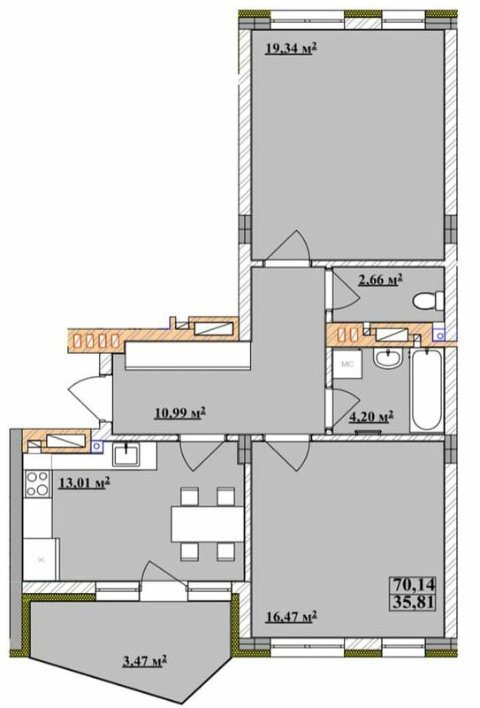 2-комнатная 70.14 м² в ЖК Comfort City от 19 650 грн/м², Ужгород