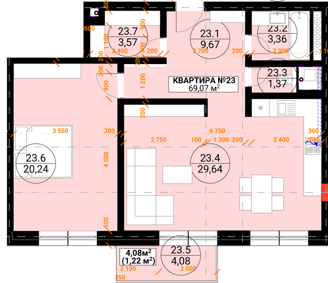 2-комнатная 69.07 м² в ЖК Грот от 23 950 грн/м², Ужгород