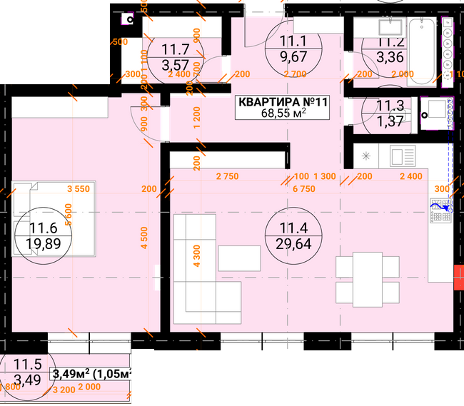 2-кімнатна 68.55 м² в ЖК Грот від 23 950 грн/м², Ужгород