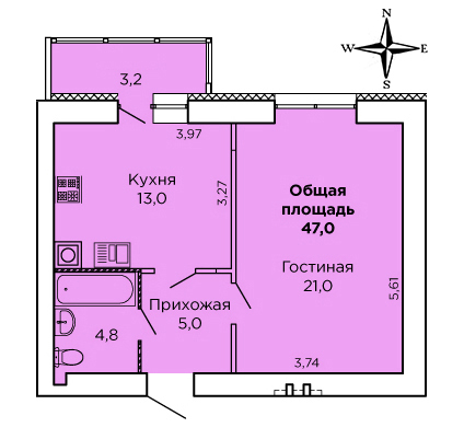 1-комнатная 47 м² в ЖК Levanevsky от 17 900 грн/м², Николаев