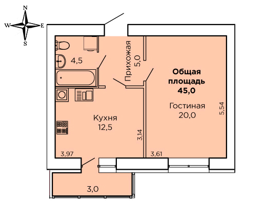 1-кімнатна 45 м² в ЖК Levanevsky від 17 900 грн/м², Миколаїв