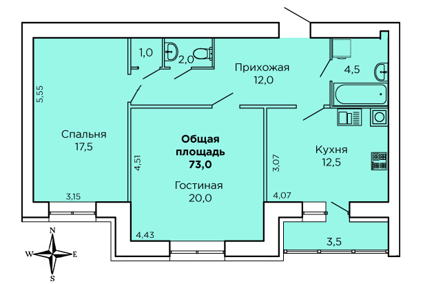 2-комнатная 73 м² в ЖК Levanevsky от 17 900 грн/м², Николаев
