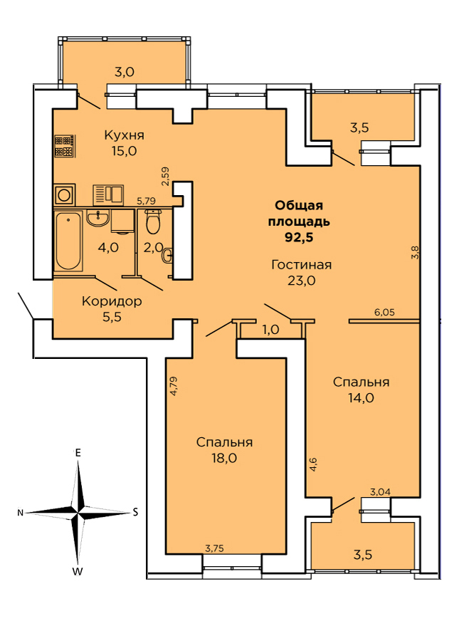 3-комнатная 92.5 м² в ЖК Дом на Лазурной от 18 050 грн/м², Николаев