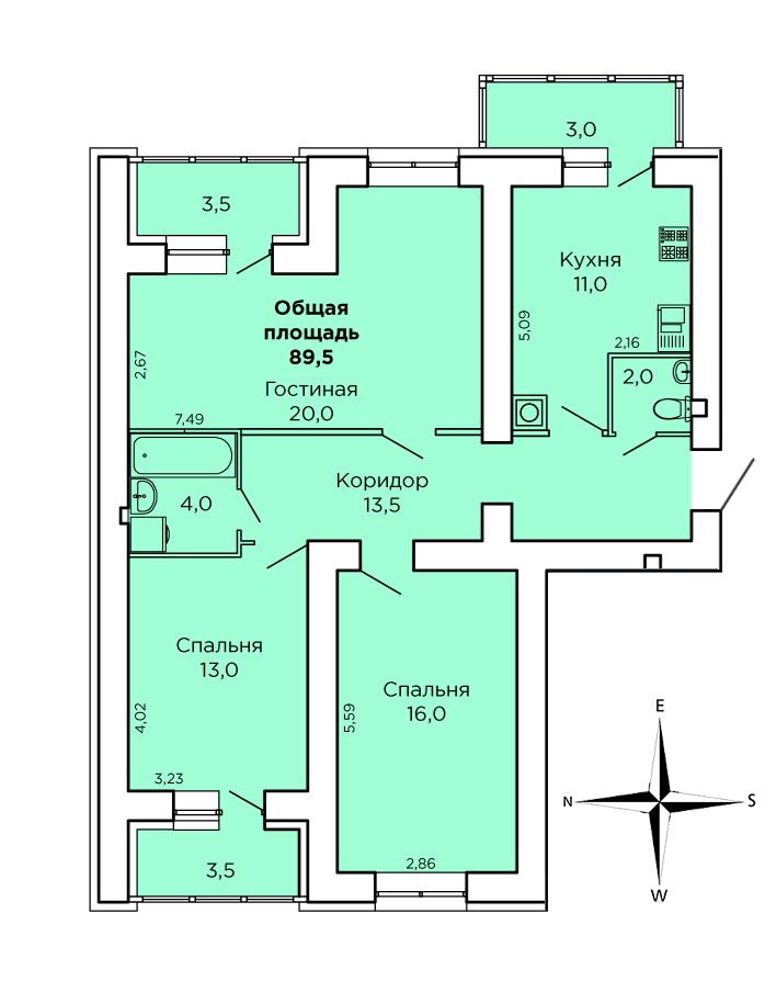 3-кімнатна 89.5 м² в ЖК Дім на Лазурній від 18 350 грн/м², Миколаїв