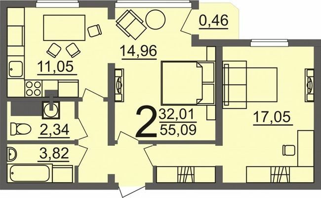 2-комнатная 55.09 м² в Мкрн Гражданский посад от 12 400 грн/м², Николаев