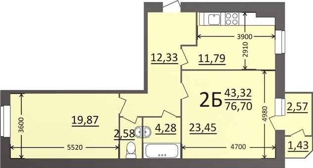 2-комнатная 76.7 м² в Мкрн Потемкинский от 18 000 грн/м², Николаев