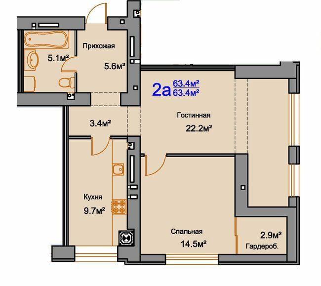 2-комнатная 63.4 м² в ЖК Мирный от 17 050 грн/м², Николаев