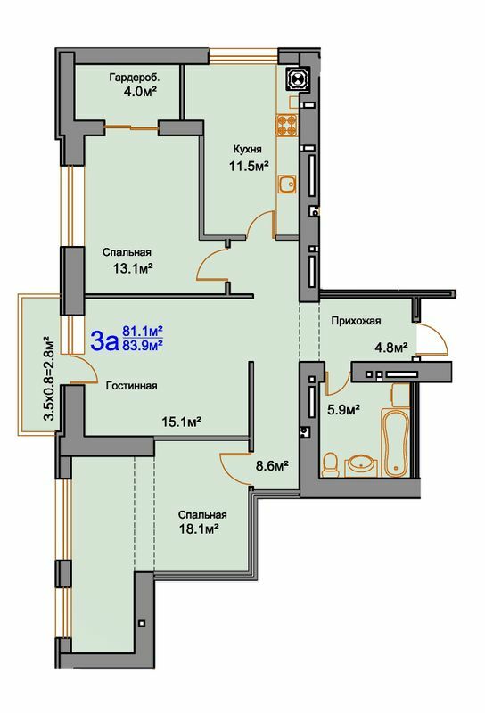 3-комнатная 83.9 м² в ЖК Мирный от 16 000 грн/м², Николаев