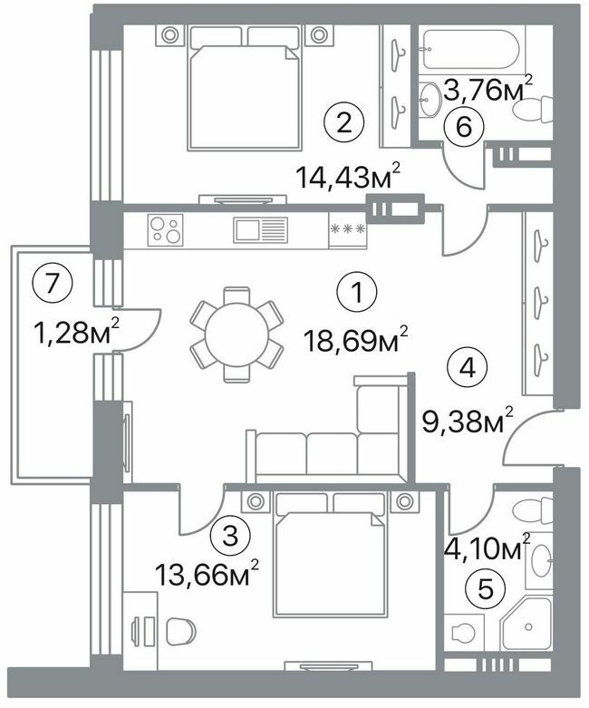 2-кімнатна 65.3 м² в ЖК Оскар від 32 000 грн/м², Полтава