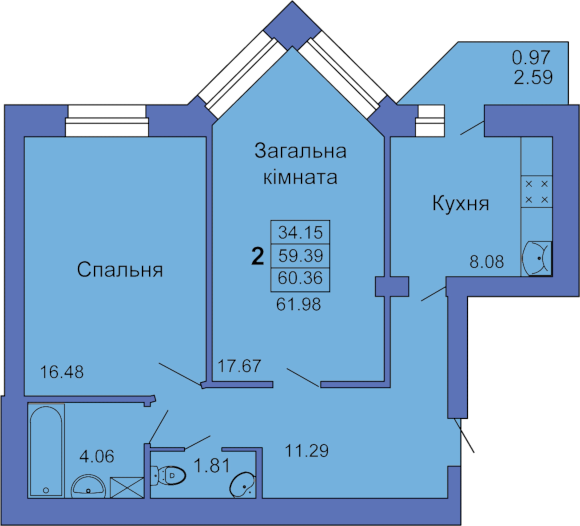 2-кімнатна 60.36 м² в ЖК на пл. Павленківська, 3В від 18 000 грн/м², Полтава