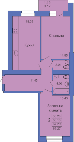 2-кімнатна 69.27 м² в ЖК на пл. Павленківська, 3В від 24 000 грн/м², Полтава
