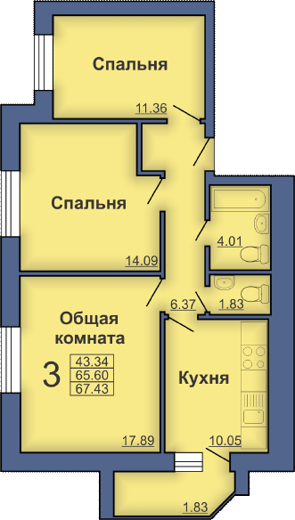 3-комнатная 67.43 м² в ЖК на ул. Мира, 18В от 17 500 грн/м², Полтава