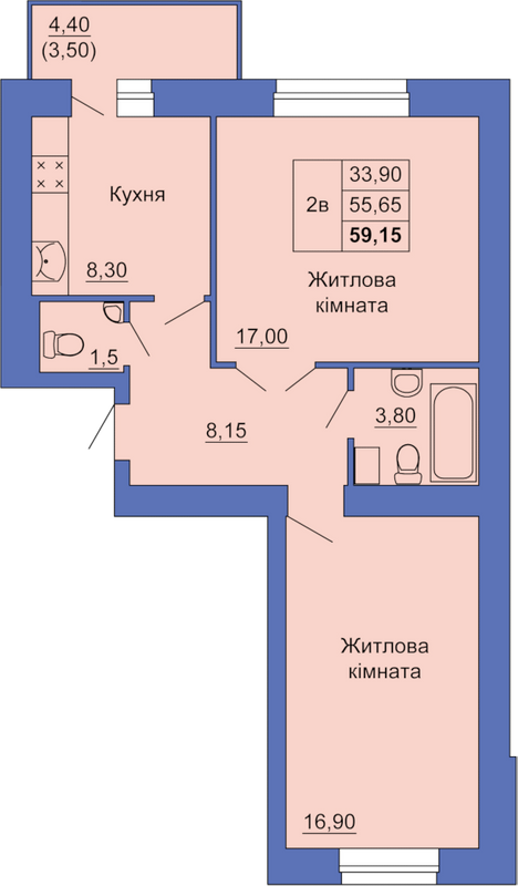 2-кімнатна 59.15 м² в ЖК на вул. Степового Фронту, 20 від 21 000 грн/м², Полтава
