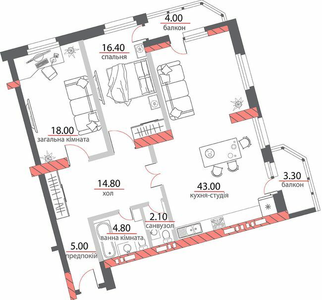 2-комнатная 115 м² в ЖК на ул. Пилипа Орлика, 26 от 37 300 грн/м², Полтава