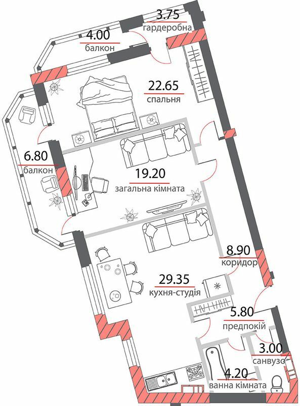 2-кімнатна 107.65 м² в ЖК на вул. Пилипа Орлика, 26 від 37 300 грн/м², Полтава