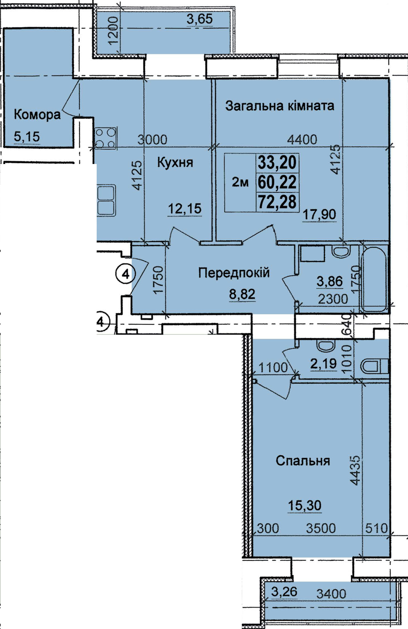 2-кімнатна 72.28 м² в ЖК по пров. Олега Кошового, 12 від 13 000 грн/м², м. Кременчук