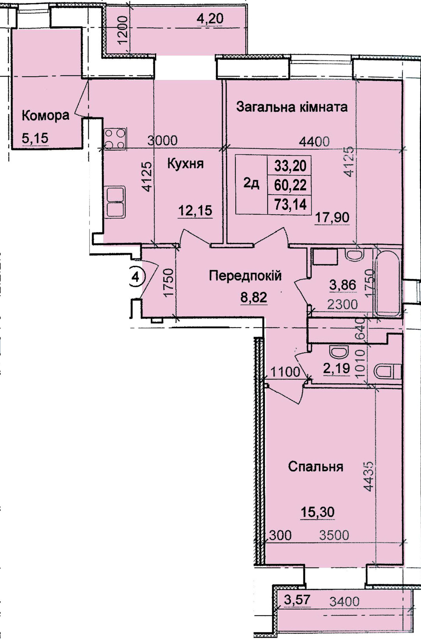 2-кімнатна 73.14 м² в ЖК по пров. Олега Кошового, 12 від 13 000 грн/м², м. Кременчук