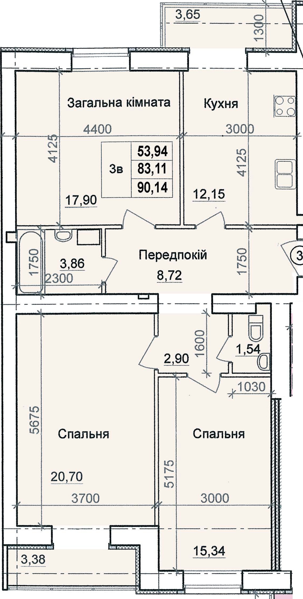 3-кімнатна 90.14 м² в ЖК по пров. Олега Кошового, 12 від 14 800 грн/м², м. Кременчук