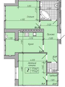 2-комнатная 78 м² в ЖК на ул. Лейтенанта Покладова, 29 от застройщика, г. Кременчуг